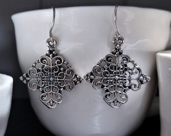 925 Silver Lace Earrings For Women - Delicate Silver Or Bronze Earrings - Gift For Women - Dangle Earrings