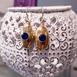 Oval Dangle Bronze Earrings With Gemstones, Minimalist Bronze Earrings