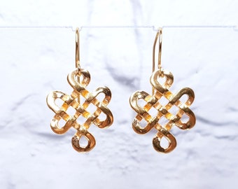 Boucles d'oreilles plaquées or noeud celtique | Petites boucles d’oreilles infinies | Boucles d'oreilles en argent | Boucles d'oreilles en bronze | Boucles d’oreilles en or 14 carats | Temps et destin