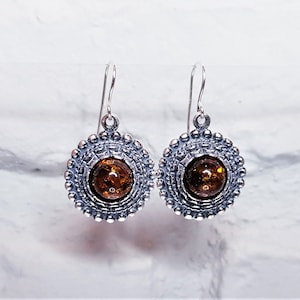 Latvian Earrings | Silver Earrings With Baltic Sunstone  | Sun Symbol Earrings | Latvian Jewelry | Norse Jewelry | Dangle Earrings For Women