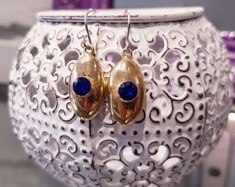 Oval Dangle Bronze Earrings With Gemstones, Minimalist Bronze Earrings