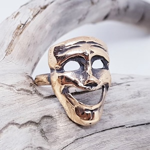 Bronze Statement Ring With Thalia Face, Muse Of Theater Ring, Creative Design Ring For Women and Men, Joy And Comedy Symbol Ring