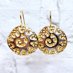 Gold Verneil Dangle Earrings Women Sun Symbol Jewelry | Esotheric Symbol Gold Plated Earrings | Made To Order Jewelry | Latvian Earrings