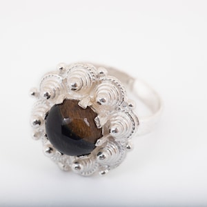 925 Silver Sun Symbol Ring - Statement Ring With Cat&#39;s Eye - Gemstone Ring - Gift for Women - Baltic Jewelry - Latvian Ring - Cocktail Ring