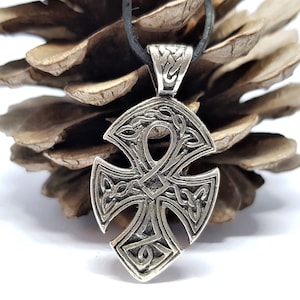 Medieval Pagan Cross Pendant in Silver And Bronze, Unisex Necklace, Gift For Men and Women