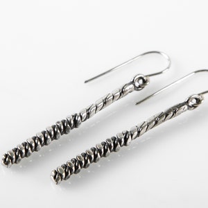 Long Minimalist Silver Earrings, Dangle Earrings With Processed Namejs Pattern, Birthday Gift For Her