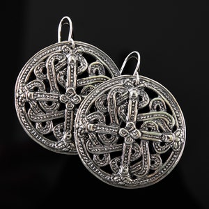 Viking Women Earrings In Bronze Or Silver, Large Round Handmade Earrings