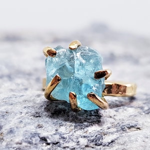 Blue Aquamarine Bronze Ring, Ring With Aqaumarine Gemstone, Blue Stone Ring Natural Aquamarine Gemstone Ring, Ring For Women, Unique Ring