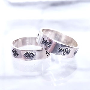 Unisex Band Ring Silver | Latvian Ring 7 Day Symbols | Pagan Protective Symbols | Good Luck Ring | Wedding Band | Couples Rings | Stackable