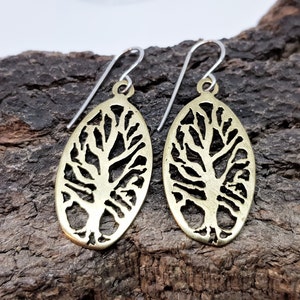 Tree Of Life Symbol Jewelry Earrings In Bronze Or Silver, Oval Tree of Life Earrings