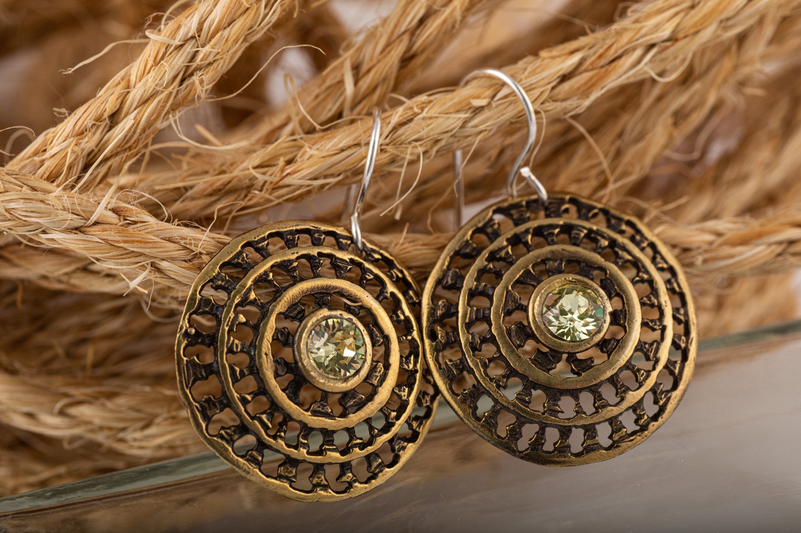 Large Bronze Disk Earrings With Gemstones Birthday Gift for Etsy UK