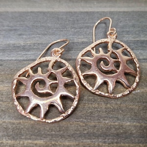 14k Gold Plated Sun Earrings | Celtic Jewellery Women Earrings | Latvian Jewelry | Dangle Round Earrings | Rose Gold | Gift For Women