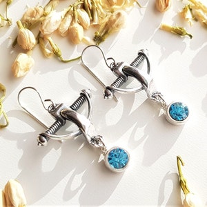 Unique Women Earrings Ancient Fibula Variation Bronze ans Sterling Silver With Different Color Gemstones