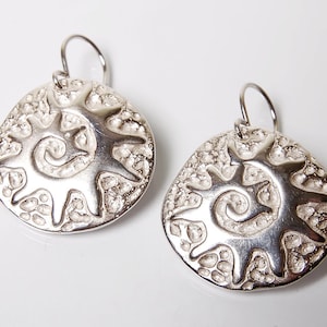 Silver Dangle Sun Earrings Women | Bronze Round Earrings | Gift For Wife | Gift For Mother | Anniversary Gift | Latvian Jewelry
