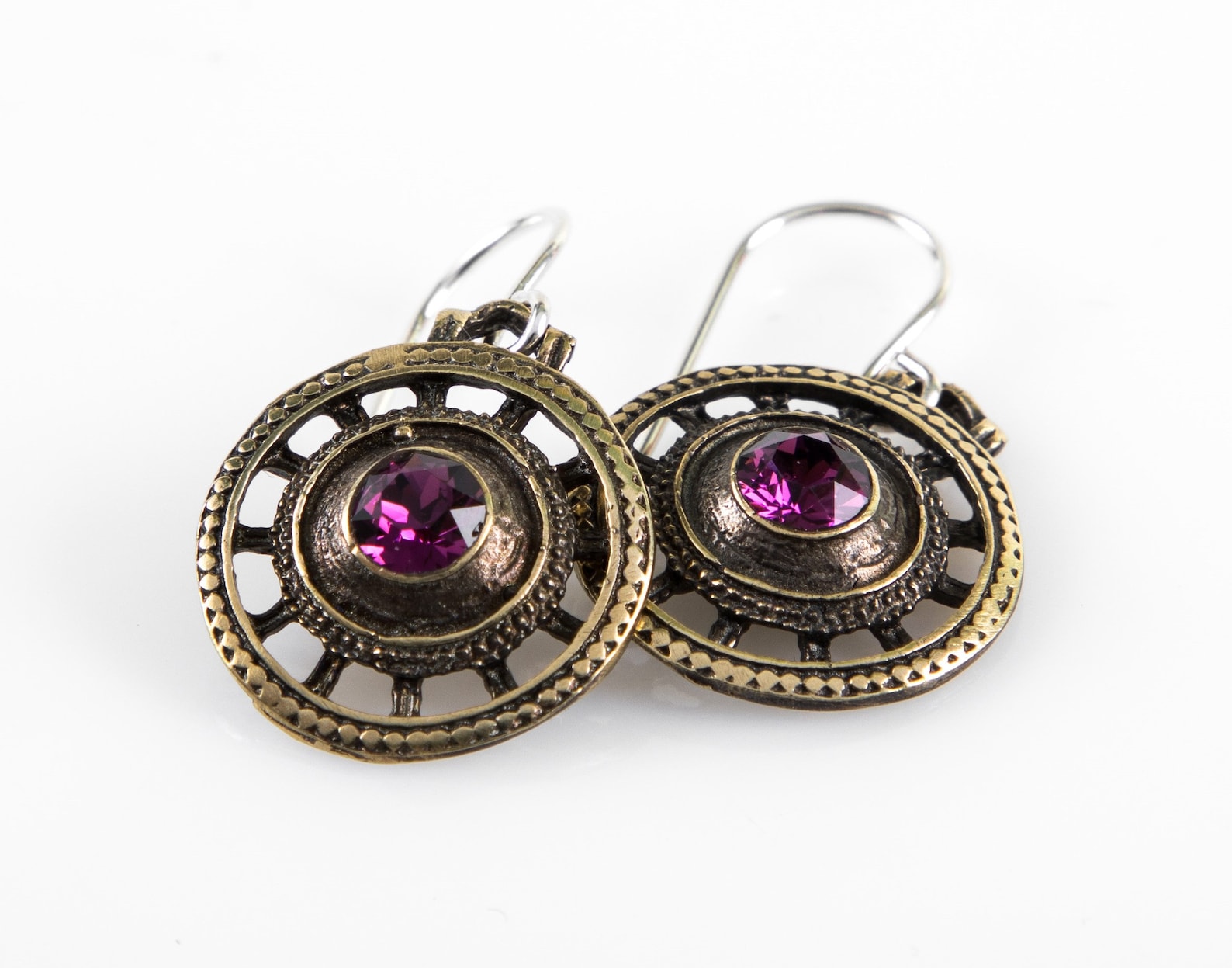 Bronze Earrings With A Crystal Bronze Earrings Gemstone Etsy