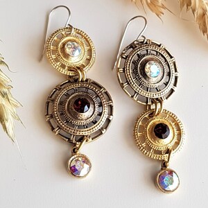 Extraordinary Asymmetric Bronze Earrings With Gemstones, Gift for Women, Anniversary Gift