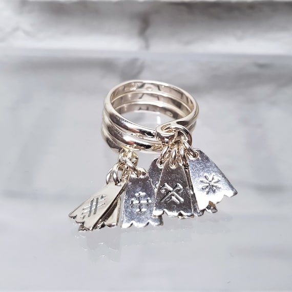 Latvian Seven Day Silver Ring, Protective Pagan Symbol Ring
