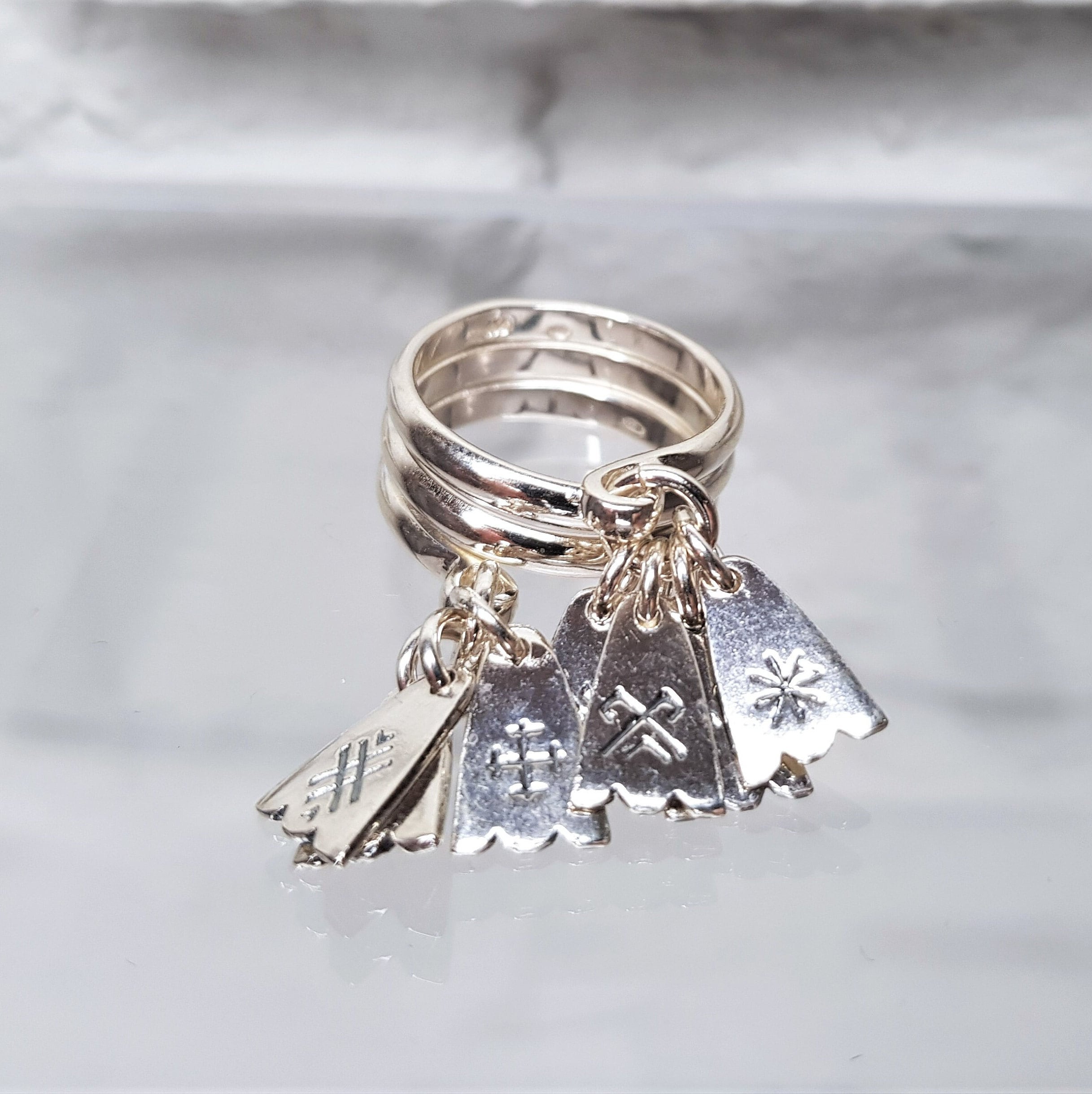Latvian Seven Day Silver Ring, Protective Pagan Symbol Ring 