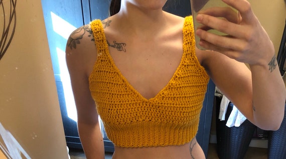 mustard crochet top