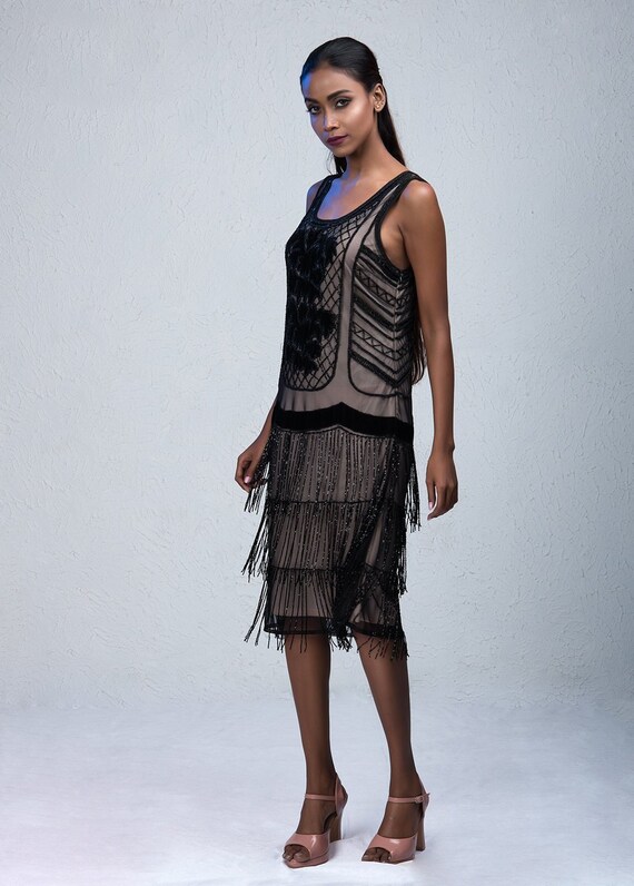 Beaded Fringed Flapper Dress Gatsby 