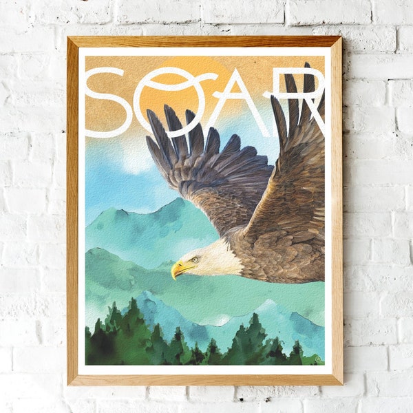 Eagle Poster Print, American Eagle Art, Wall Decor, Eagle Art, American Eagle Decor, Soaring Eagle Print, Bird Poster, Eagle Mountain Print