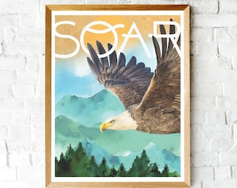 Eagle Poster Print, American Eagle Art, Wall Decor, Eagle Art, American Eagle Decor, Soaring Eagle Print, Bird Poster, Eagle Mountain Print