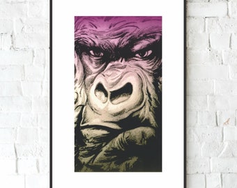 Gorilla Print, Gorilla Art, Jungle Animals, King Kong, Man Cave, Father's Day, King Kong Poster, Endangered Species, Gorilla Poster, Ape