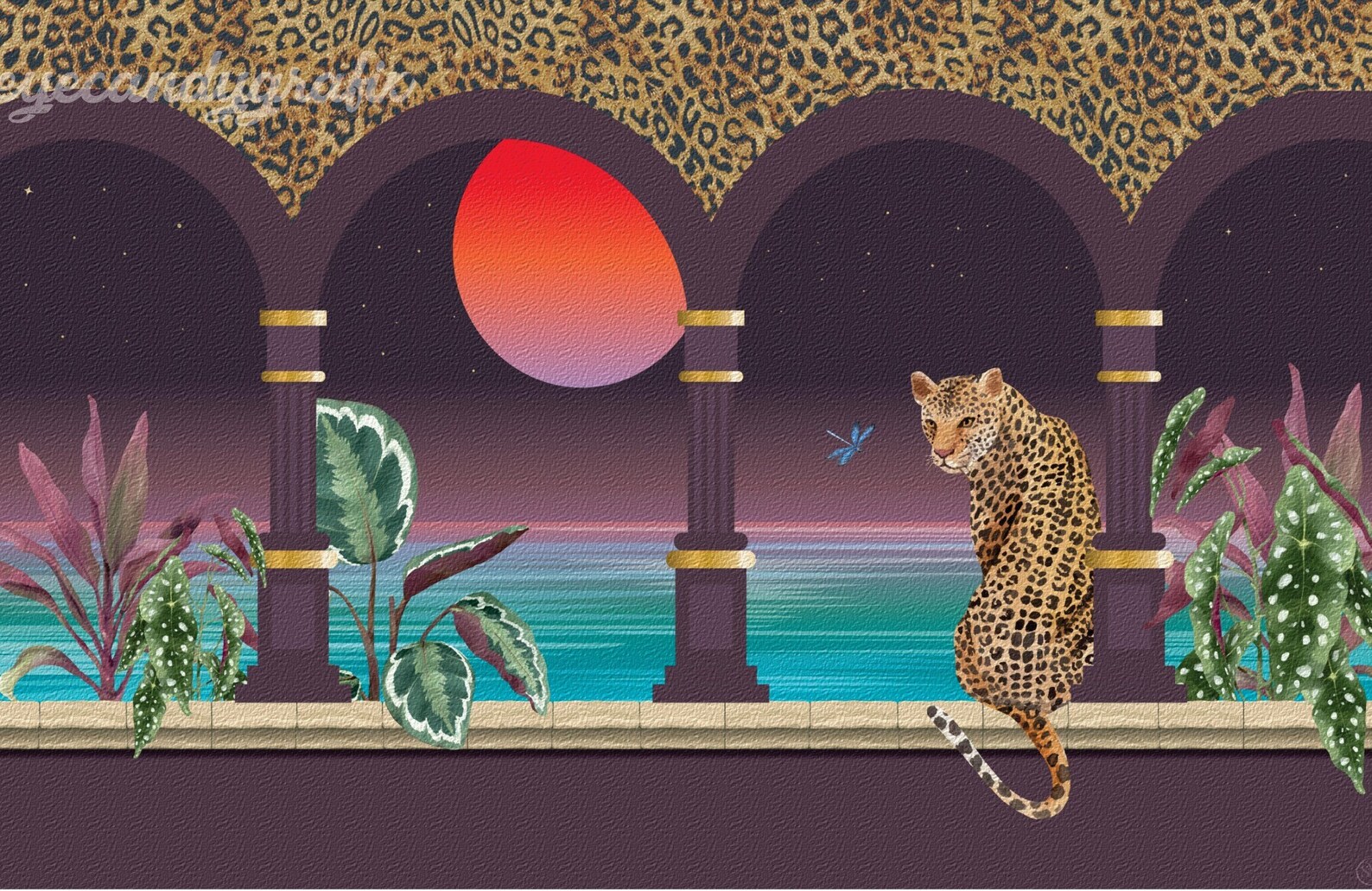 Tropical Leopard Print Big Cat Art Wall Decor Leopard Art Etsy