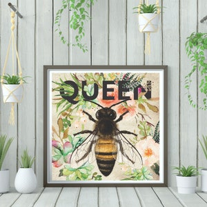 Queen Bee, Bee Print, Queen Bee Art, Succulents, Bumble Bee, Honey Bee Art, Botanical, Flower print, Queen Print, Gifts for Bee Lovers image 4