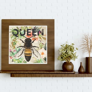 Queen Bee, Bee Print, Queen Bee Art, Succulents, Bumble Bee, Honey Bee Art, Botanical, Flower print, Queen Print, Gifts for Bee Lovers image 2