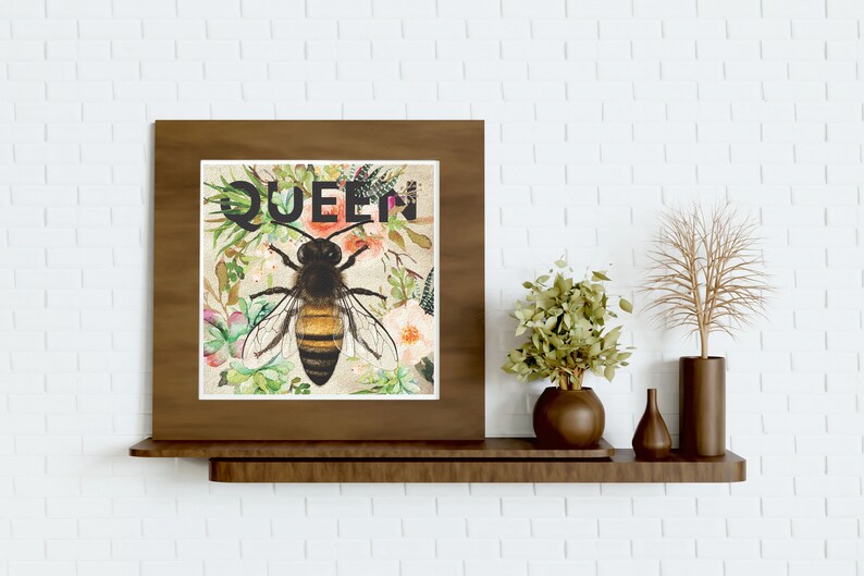 Queen Bee, Bee Print, Queen Bee Art, Succulents, Bumble Bee, Honey Bee Art, Botanical, Flower print, Queen Print, Gifts for Bee Lovers image 2