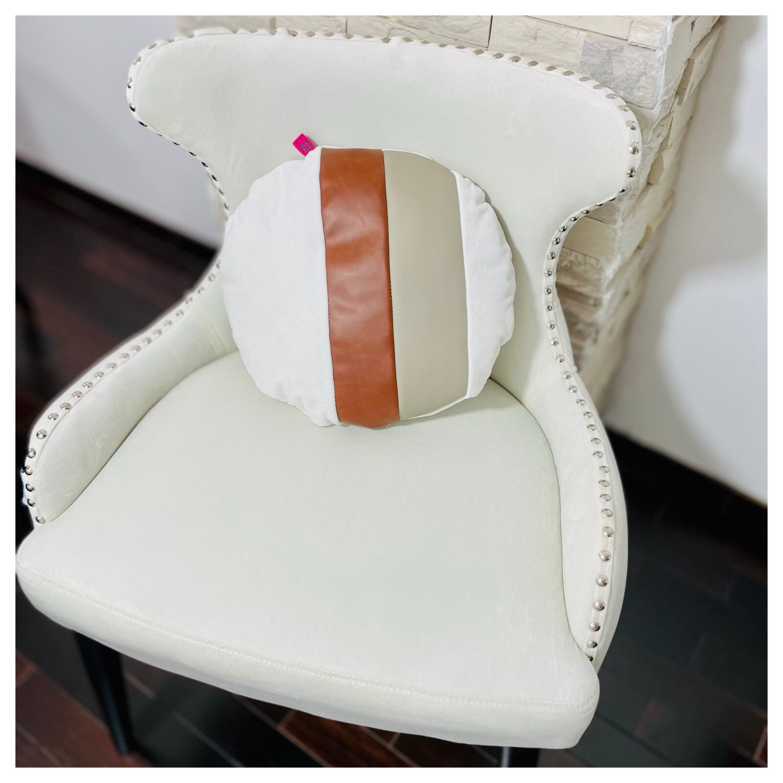 Coussin Rond, Velours et Similicuir