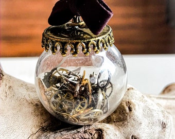 Steampunk Gears In Glass Globe Necklace