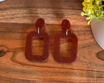 Red Resin Square Earrings l