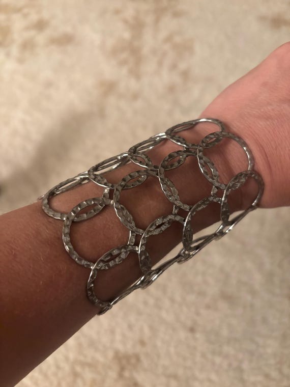 Silver Interlocking Circles Extended Cuff Bangle … - image 2