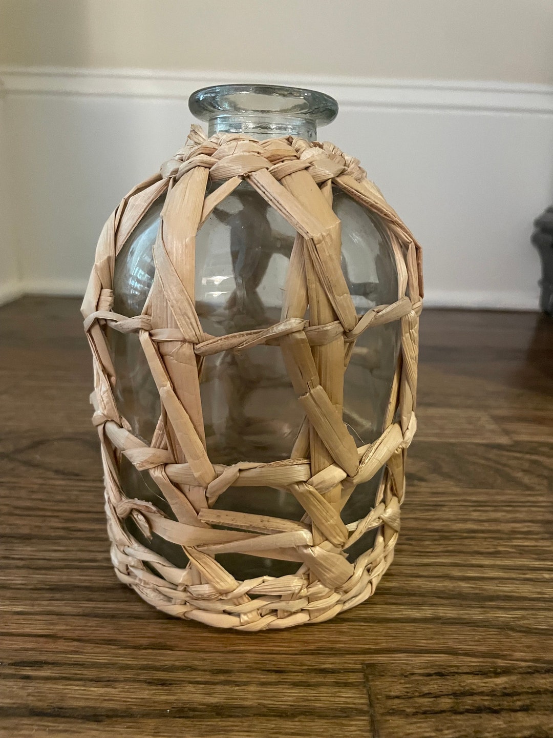 Vintage Inspired Rattan Wrapped Glass Vase Etsy