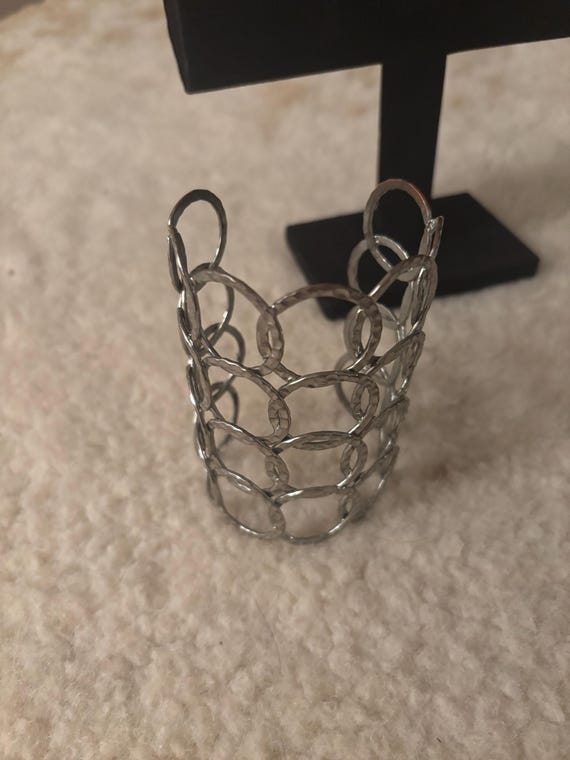 Silver Interlocking Circles Extended Cuff Bangle … - image 3