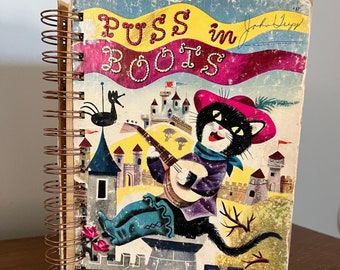 Puss in Boots - Little Golden Book repurposed wire bound journal