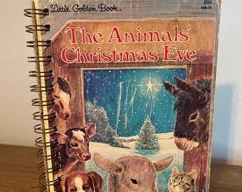 The Animals' Christmas Eve - Little Golden Book repurposed wire bound journal