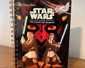 Star Wars the Phantom Menace - Little Golden Book repurposed wire bound journal