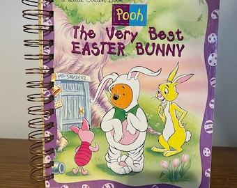 Pooh Bear The Very Best Easter Bunny - Little Golden Book repurposed wire bound journal