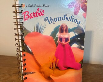 Barbie Thumbelina - Little Golden Book repurposed wire bound journal
