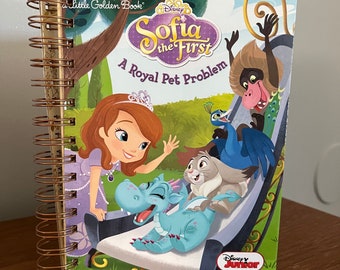 Sofia the First - Little Golden Book repurposed wire bound journal
