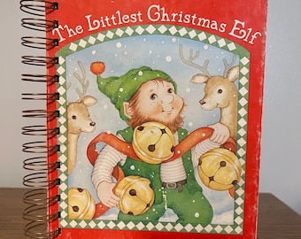 The Littlest Christmas Elf - Little Golden Book repurposed wire bound journal