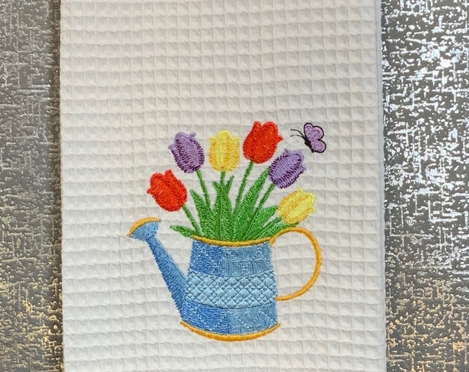Tulips In Watering Can Kitchen Towel