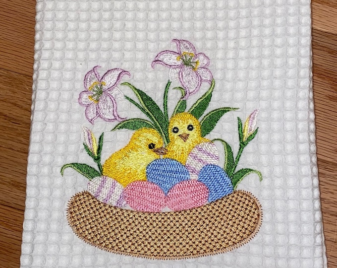 Chicks & Eggs in a Basket Kitchen Towel
