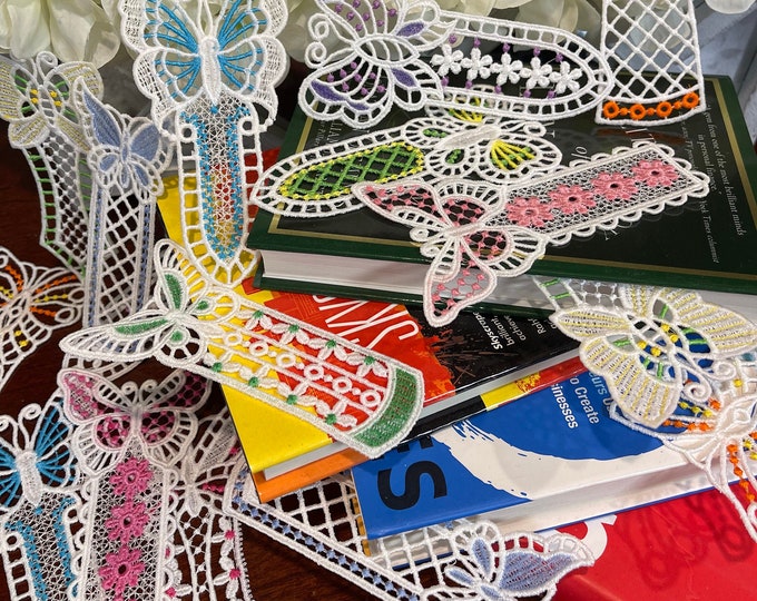 Lace Embroidered Bookmarks, butterfly lace embroidered bookmarks, butterfly bookmark