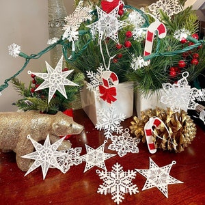 Candy Cane , Snowflake Lace Embroidered Ornaments