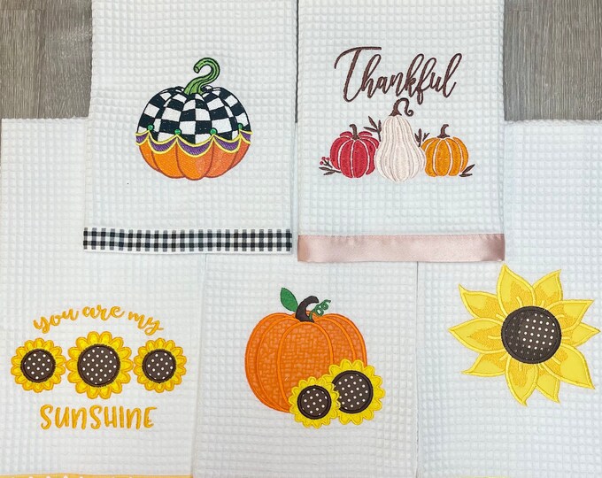 Pumpkin & Sunflower Kitchen Towels, Fall kitchen towels