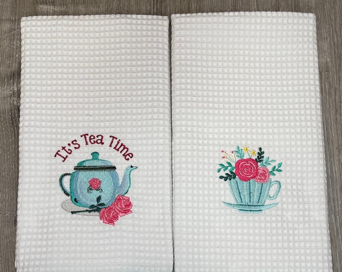It's Tea Time Kitchen Towel, Floral Teacup Kitchen Towel